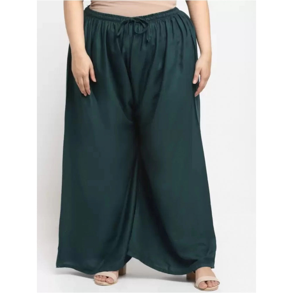 Generic Women's Plus Size Flared Fit Viscose Rayon Palazzo Trousers (Dark Green)