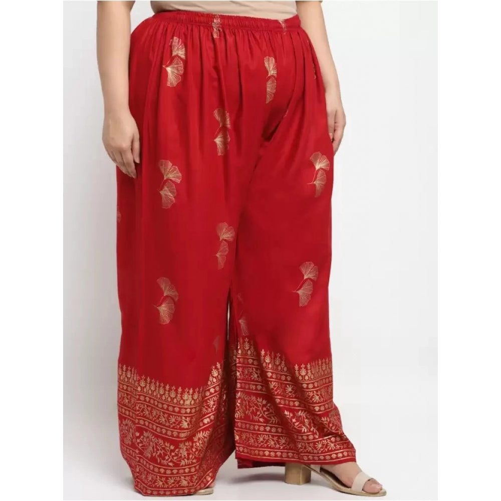 Generic Women's Plus Size Relaxed Fit Viscose Rayon Palazzo Trousers (Red)