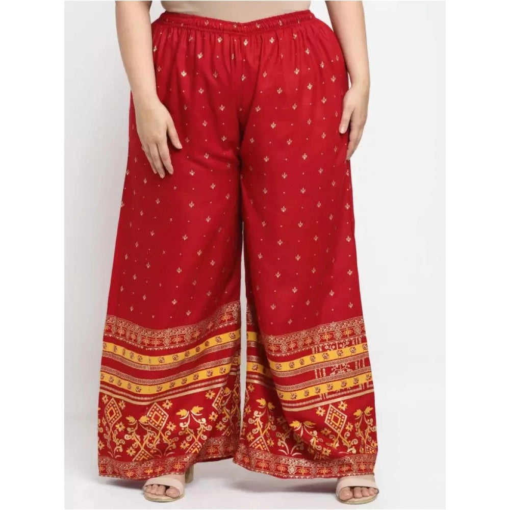 Generic Women's Plus Size Relaxed Fit Viscose Rayon Palazzo Trousers (Red)