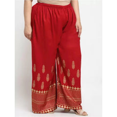 Generic Women's Plus Size Relaxed Fit Viscose Rayon Palazzo Trousers (Red)