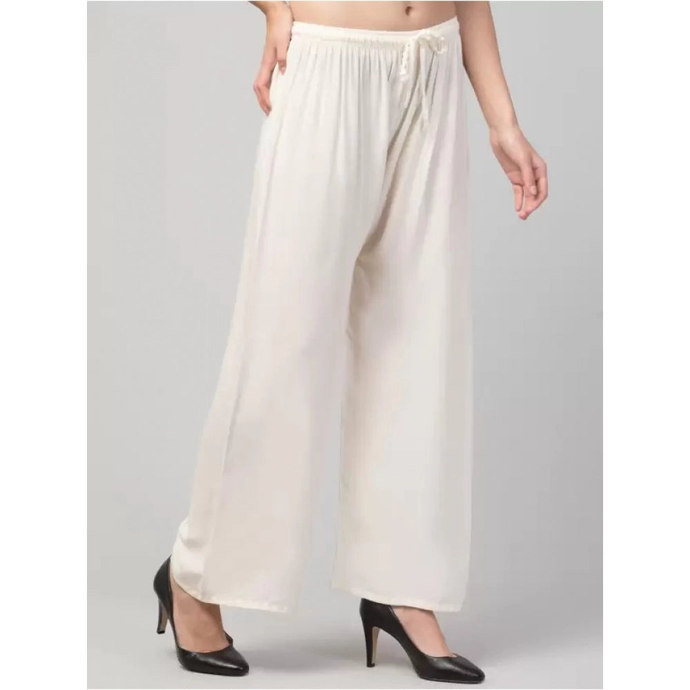 Generic Women's Plus Size Relaxed Fit Viscose Rayon Palazzo Trousers (Cream)