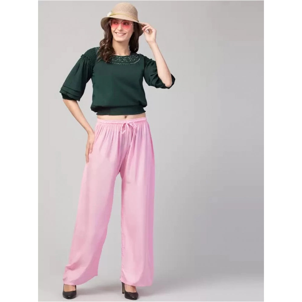 Generic Women's Plus Size Relaxed Fit Viscose Rayon Palazzo Trousers (Pink)