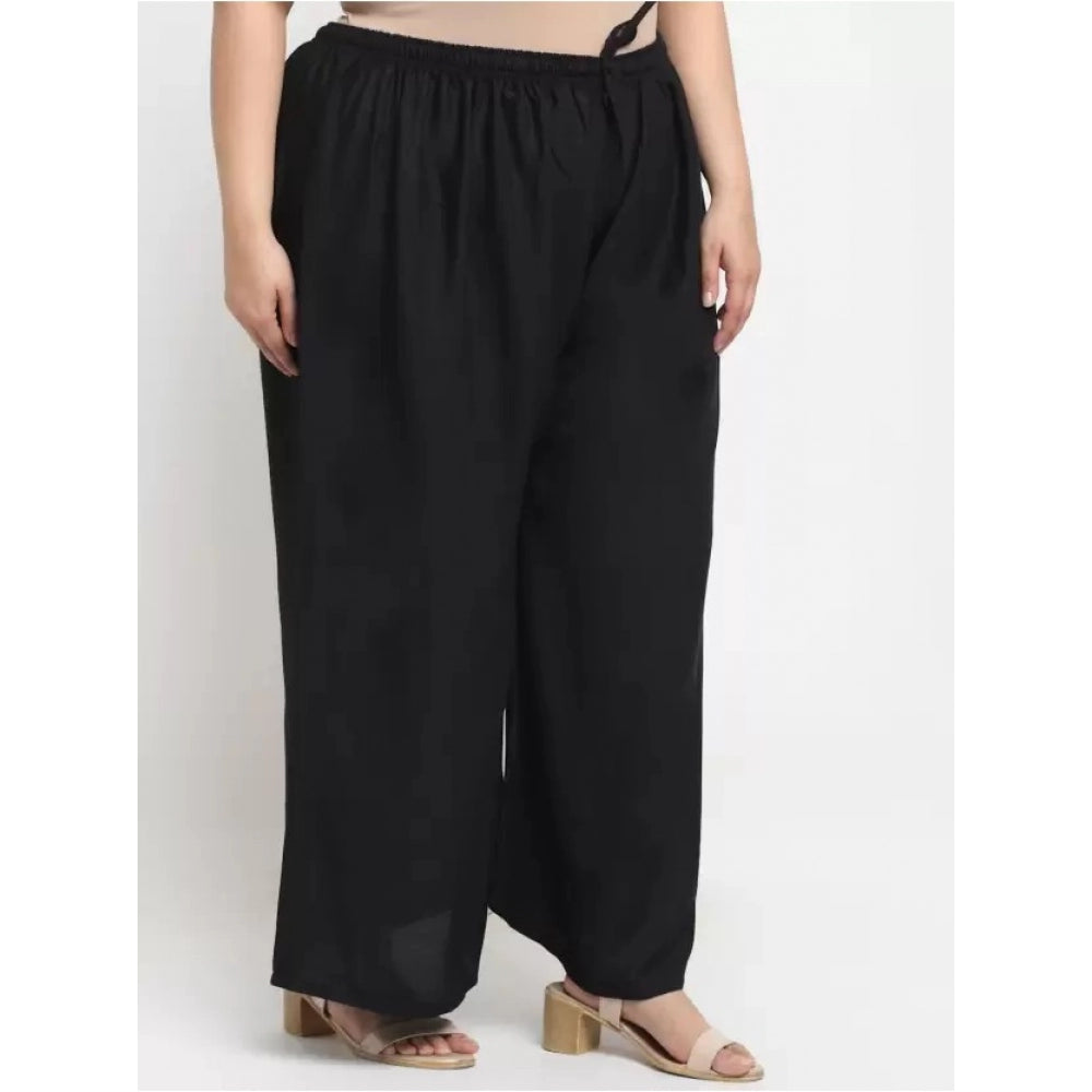 Generic Women's Plus Size Flared Fit Viscose Rayon Palazzo Trousers (Black)