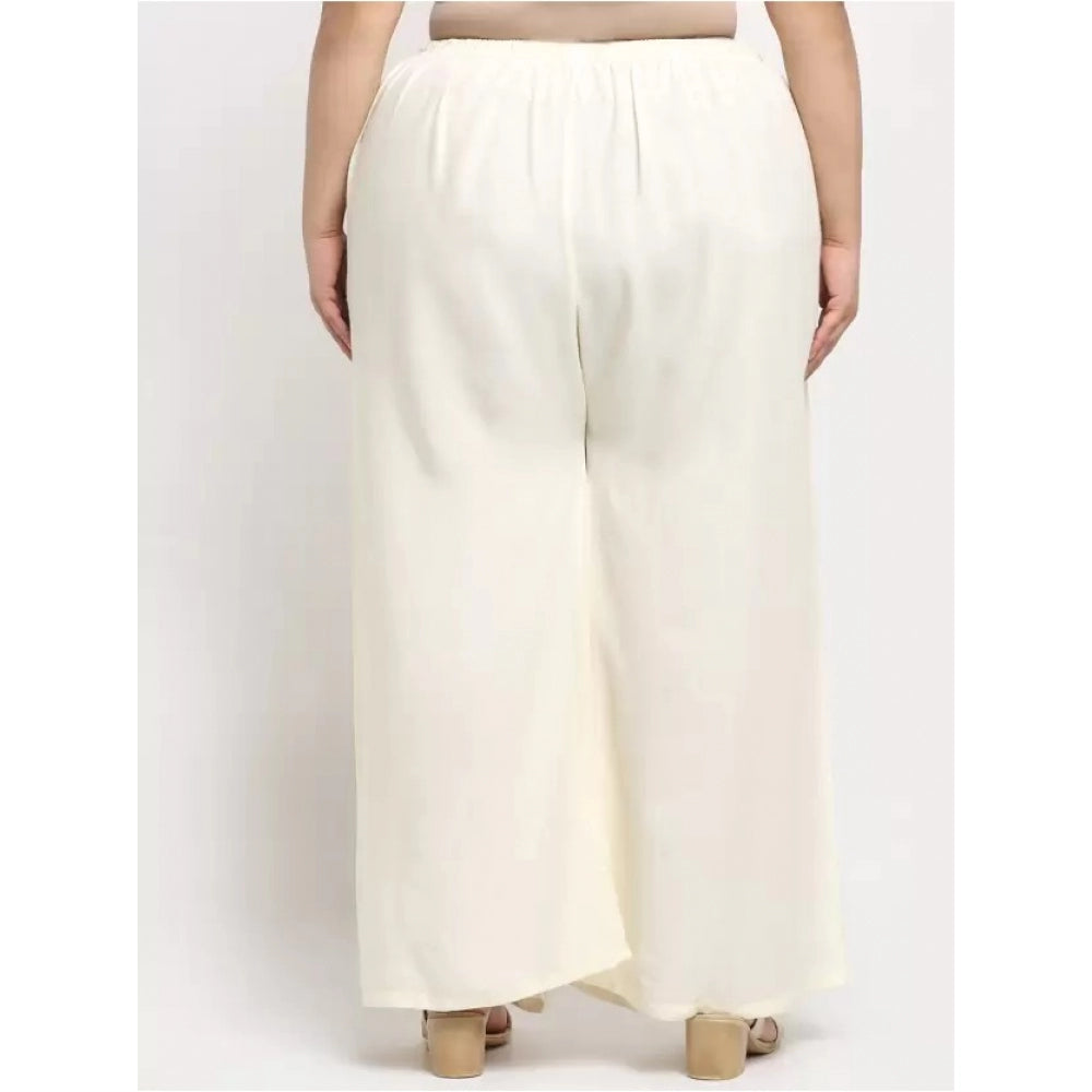 Generic Women's Plus Size Flared Fit Viscose Rayon Palazzo Trousers (Cream)