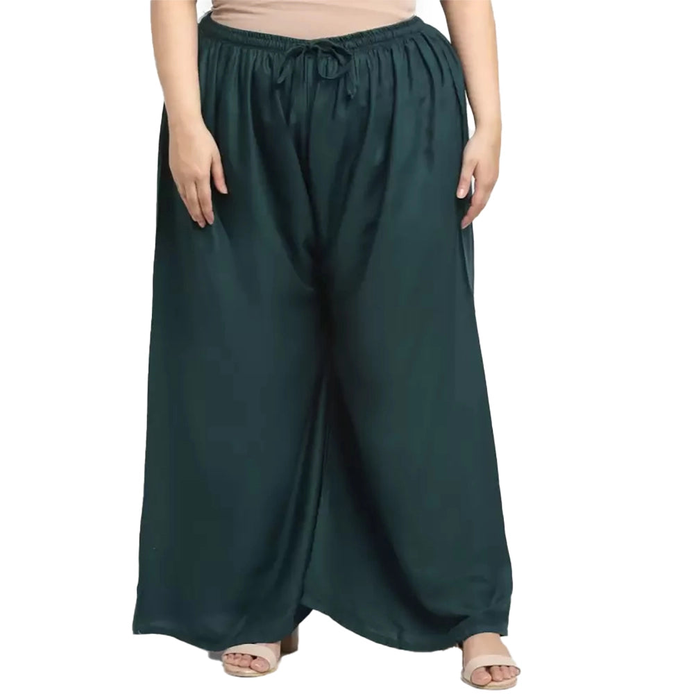 Generic Women's Plus Size Flared Fit Viscose Rayon Palazzo Trousers (Dark Green)