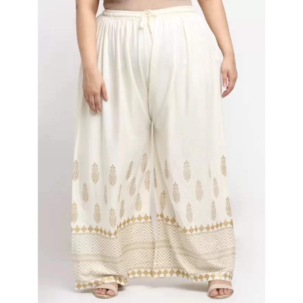 Generic Palazzo-Hose aus Viskose-Rayon, entspannte Passform, für Damen in Übergröße (Creme)