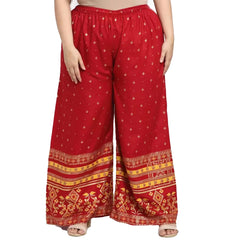 Generic Women's Plus Size Relaxed Fit Viscose Rayon Palazzo Trousers (Red)