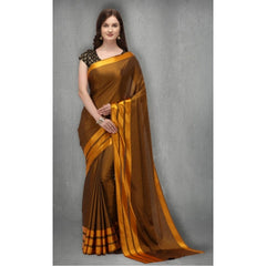 Generic Women's Satin Silk Saree with Blouse (Mustard, 5-6 Mtrs)