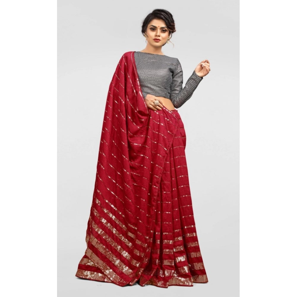 Generischer Vichitra-Sari mit Bluse für Damen (Rot, 5–6 Meter)