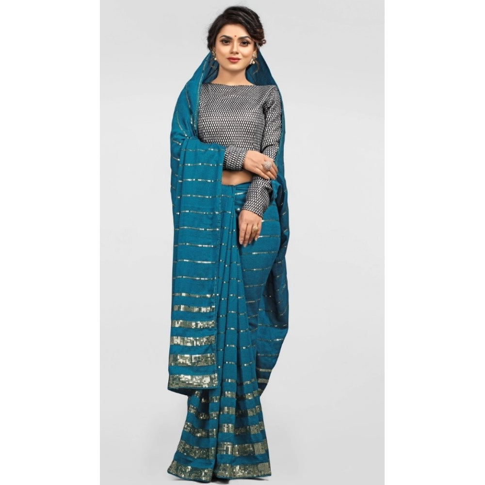 Generic Women's Vichitra Saree with Blouse (Rama, 5-6 Mtrs)