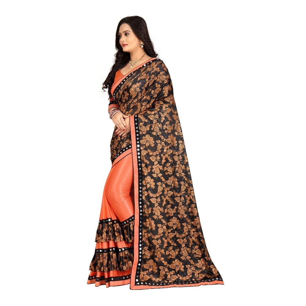 Generic Women's Lycra Blend Saree with Blouse (Orange, 5-6 Mtrs)