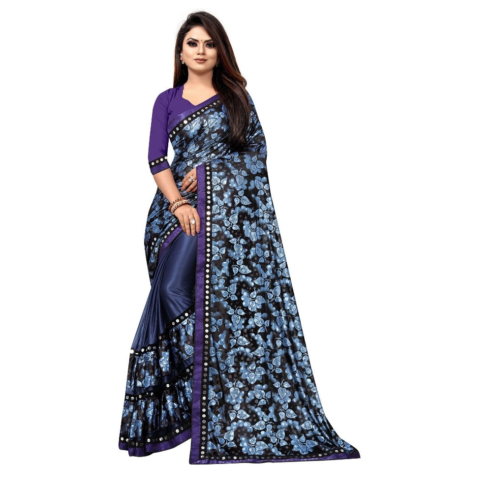 Generic Women's Lycra Blend Saree with Blouse (Blue, 5-6 Mtrs)