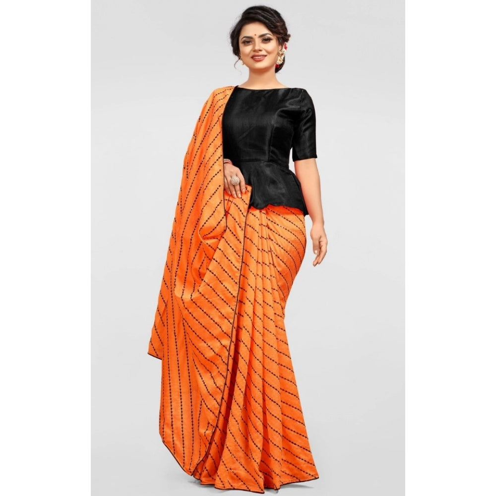 Generic Women's Vichitra Saree with Blouse (Orange, 5-6 Mtrs)