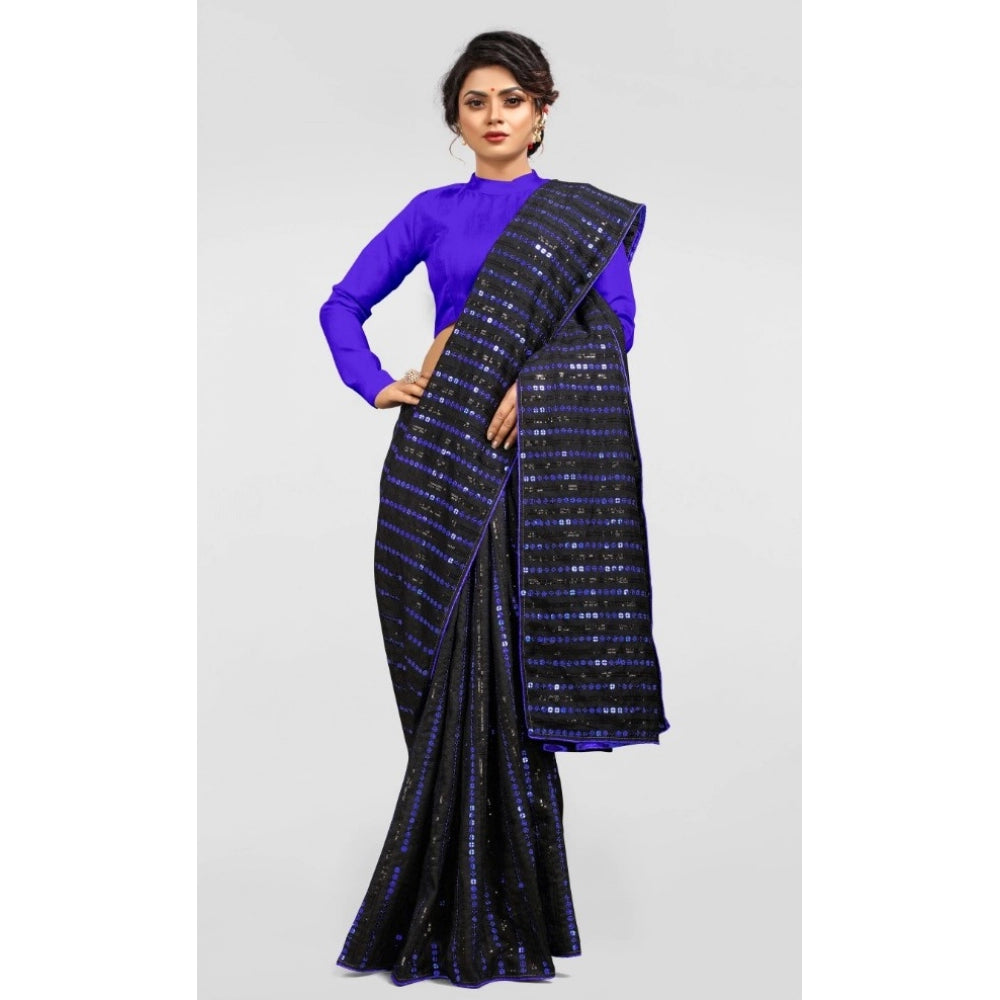 Generischer Vichitra-Sari mit Bluse für Damen (Blau, 5–6 m)