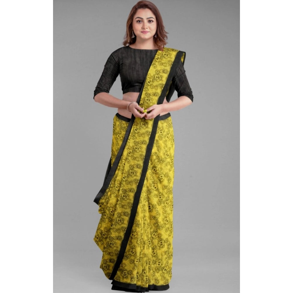 Generic Women's Super Line Saree with Blouse (Yellow, 5-6 Mtrs)