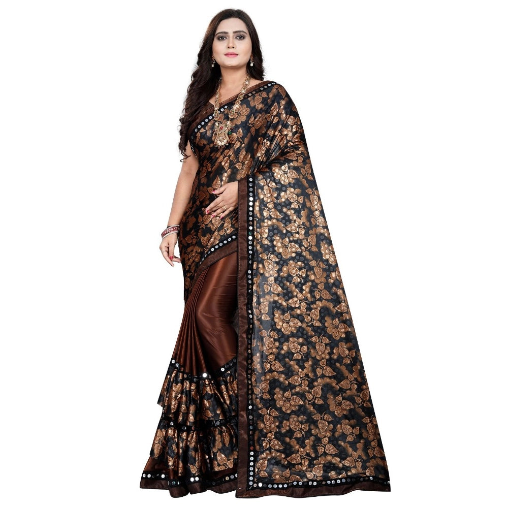 Generic Women's Lycra Blend Saree with Blouse (Coffee, 5-6 Mtrs)