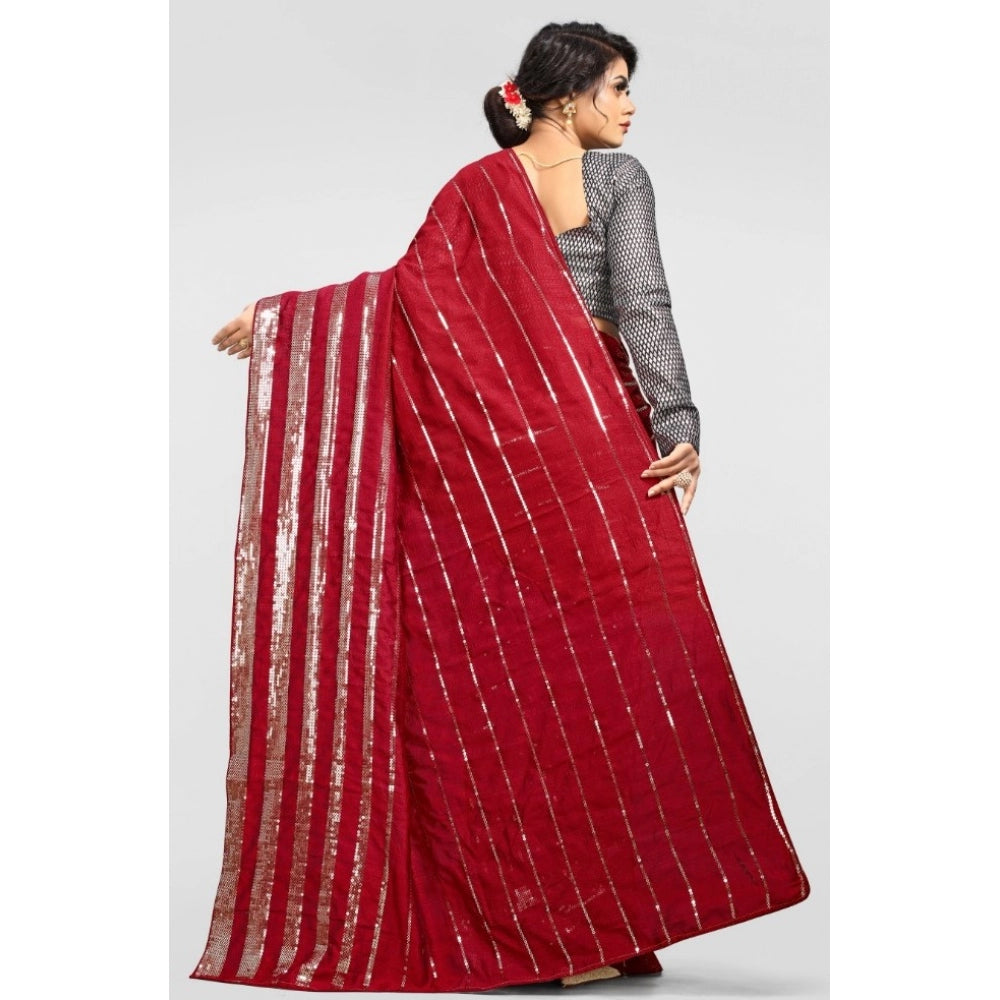 Generic Women's Vichitra Saree with Blouse (Red, 5-6 Mtrs)