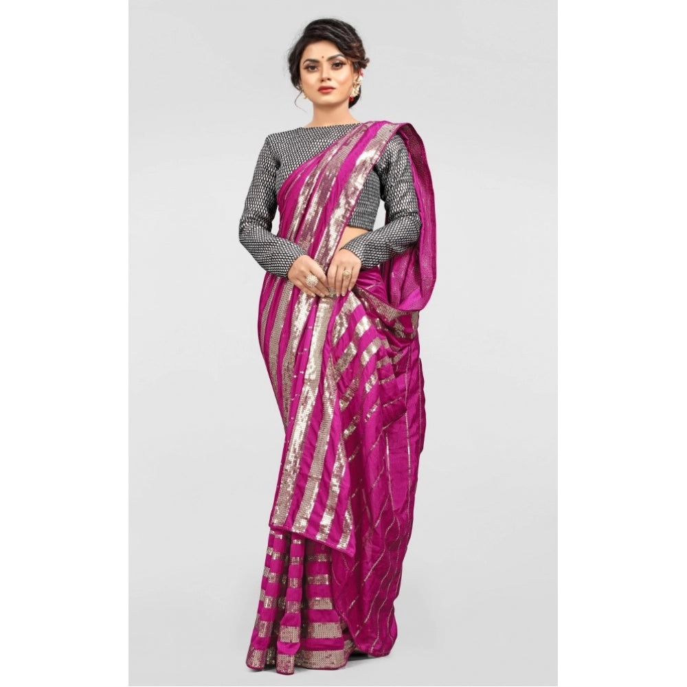 Generic Women's Vichitra Saree with Blouse (Pink, 5-6 Mtrs)