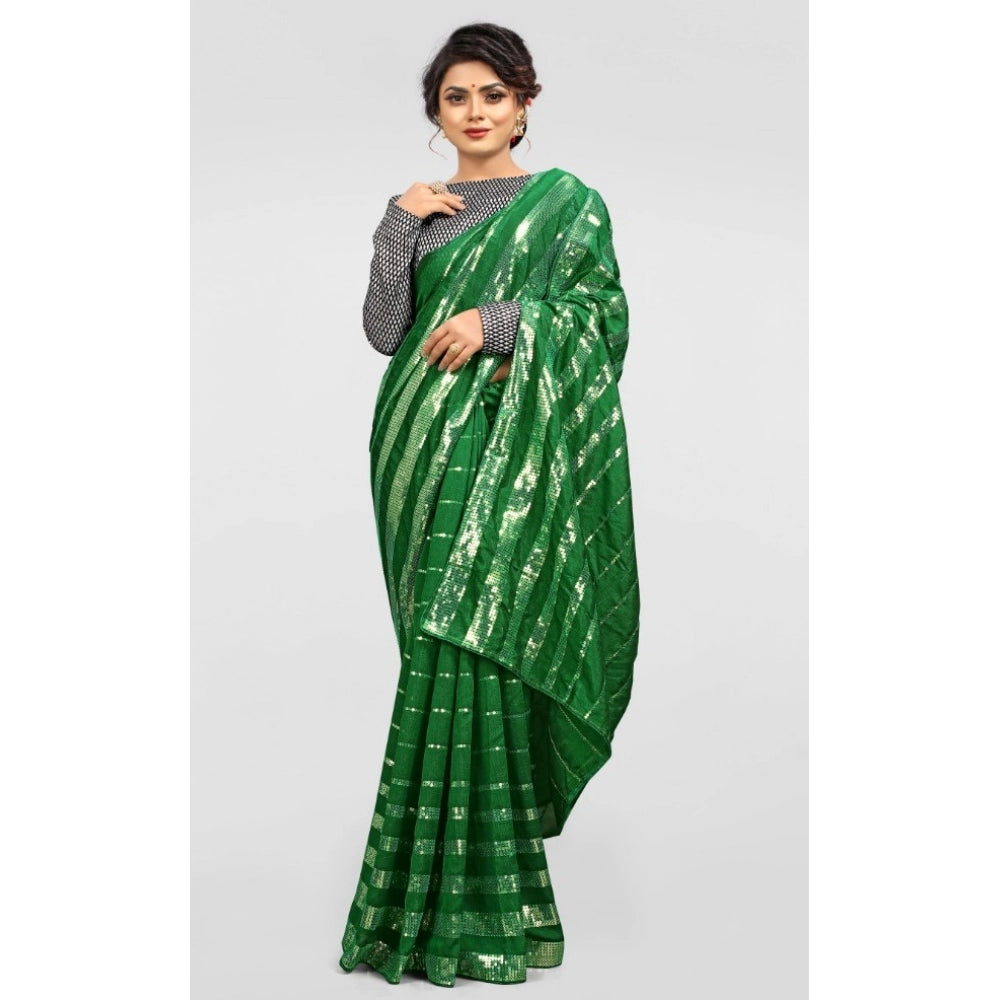 Generic Women's Vichitra Saree with Blouse (Green, 5-6 Mtrs)