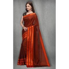 Generic Women's Satin Silk Saree with Blouse (Orange, 5-6 Mtrs)