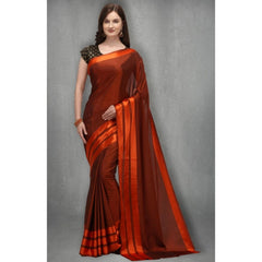 Generic Women's Satin Silk Saree with Blouse (Orange, 5-6 Mtrs)