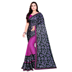 Generic Women's Lycra Blend Saree with Blouse (Purple, 5-6 Mtrs)