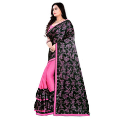 Generic Women's Lycra Blend Saree with Blouse (Pink, 5-6 Mtrs)