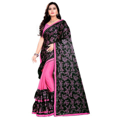 Generic Women's Lycra Blend Saree with Blouse (Pink, 5-6 Mtrs)