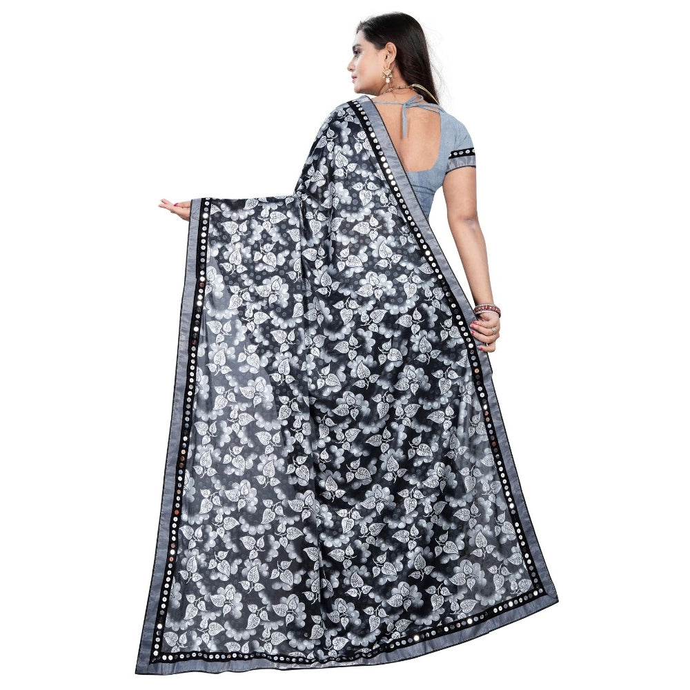 Generic Women's Lycra Blend Saree with Blouse (Grey, 5-6 Mtrs)