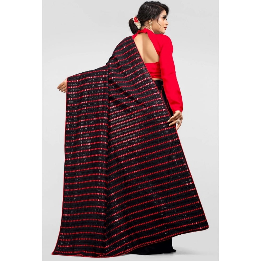 Generic Women's Vichitra Saree with Blouse (Red, 5-6 Mtrs)