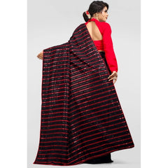 Generic Women's Vichitra Saree with Blouse (Red, 5-6 Mtrs)