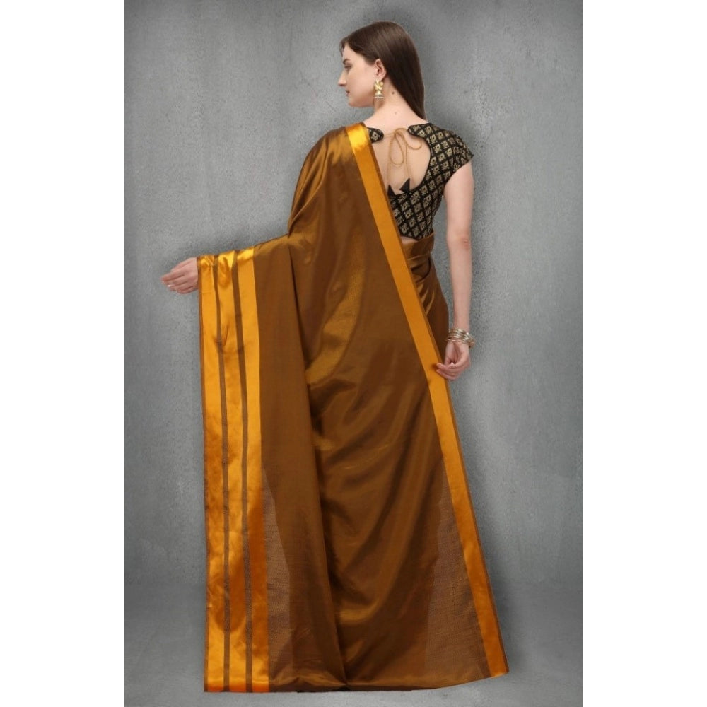 Generic Women's Satin Silk Saree with Blouse (Mustard, 5-6 Mtrs)