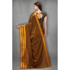 Generic Women's Satin Silk Saree with Blouse (Mustard, 5-6 Mtrs)