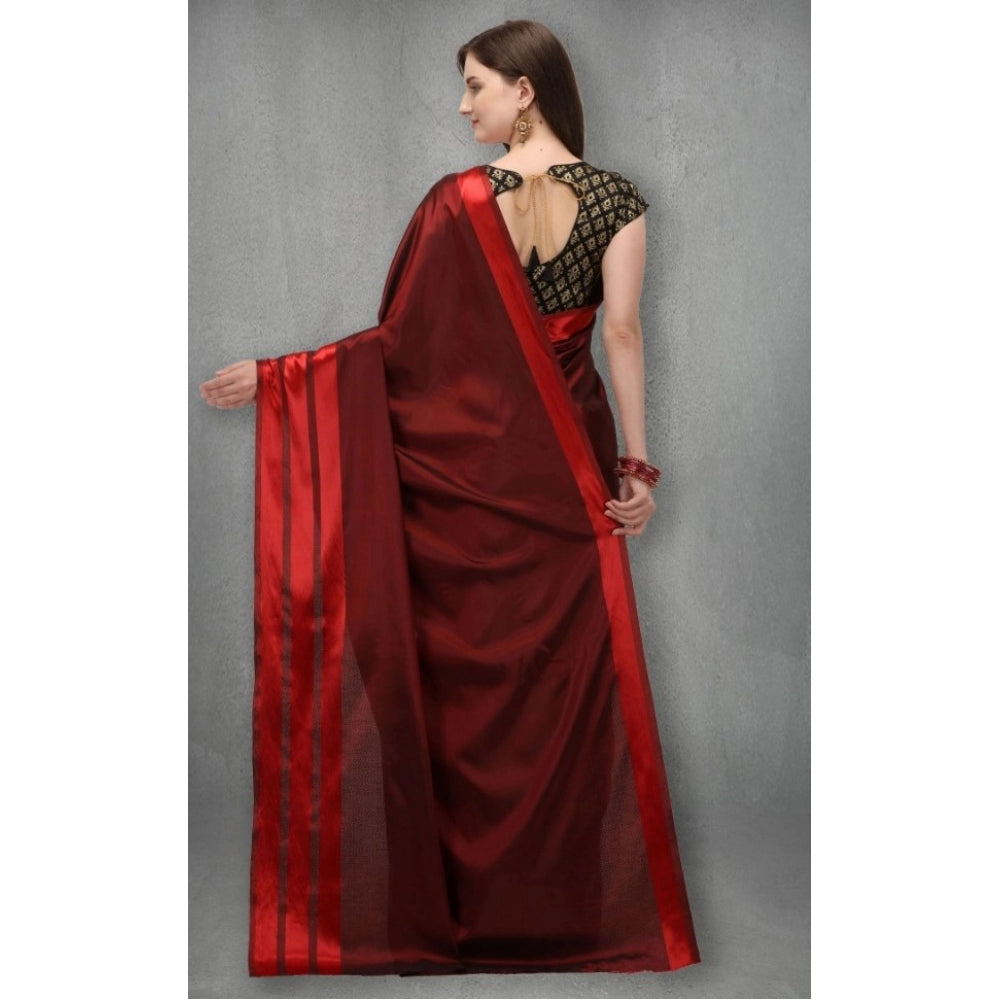 Generischer Satin-Seiden-Sari mit Bluse für Damen (Rot, 5–6 m)