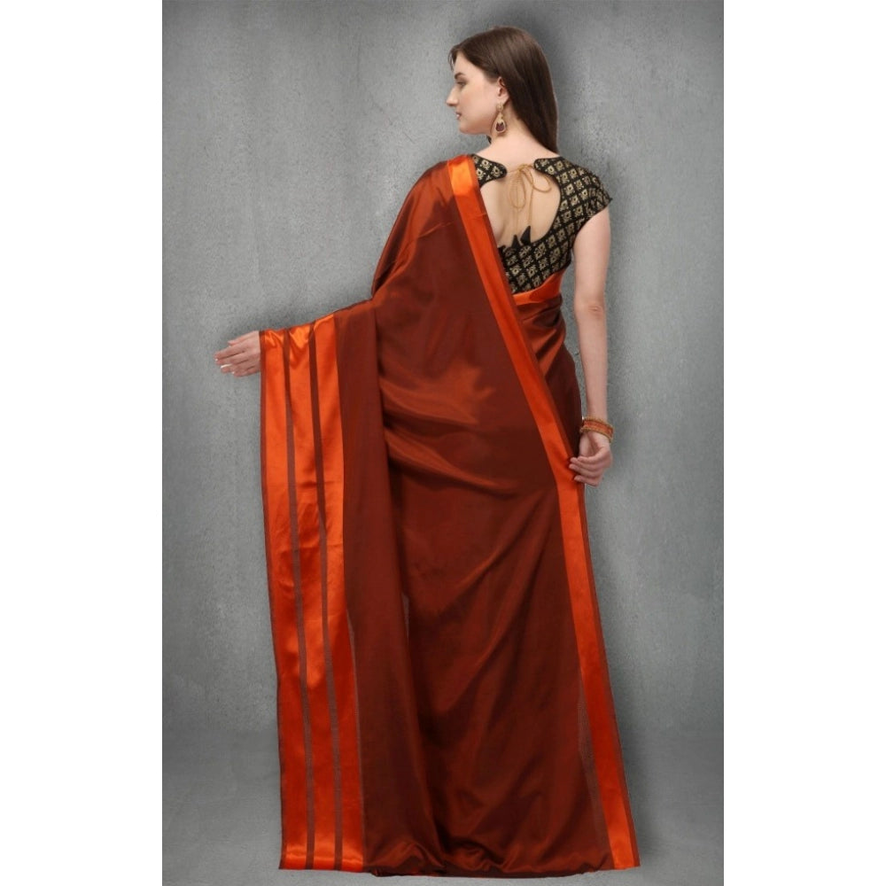 Generic Women's Satin Silk Saree with Blouse (Orange, 5-6 Mtrs)