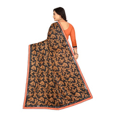 Generic Women's Lycra Blend Saree with Blouse (Orange, 5-6 Mtrs)