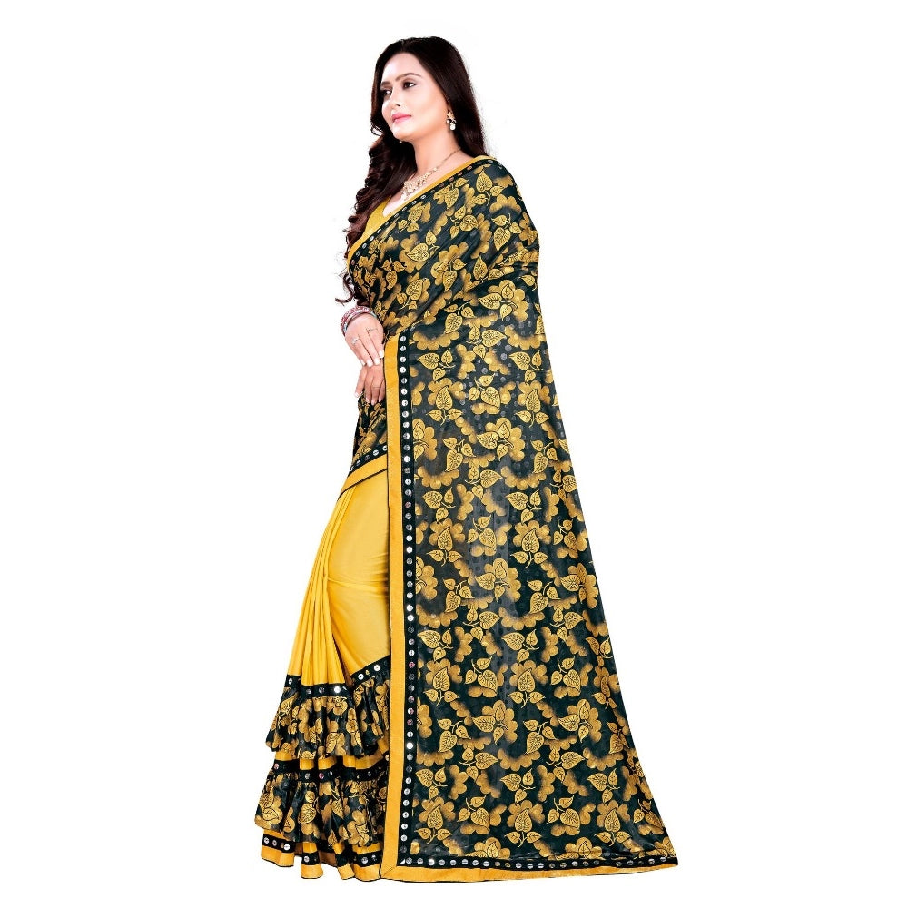 Generic Women's Lycra Blend Saree with Blouse (Mustard, 5-6 Mtrs)