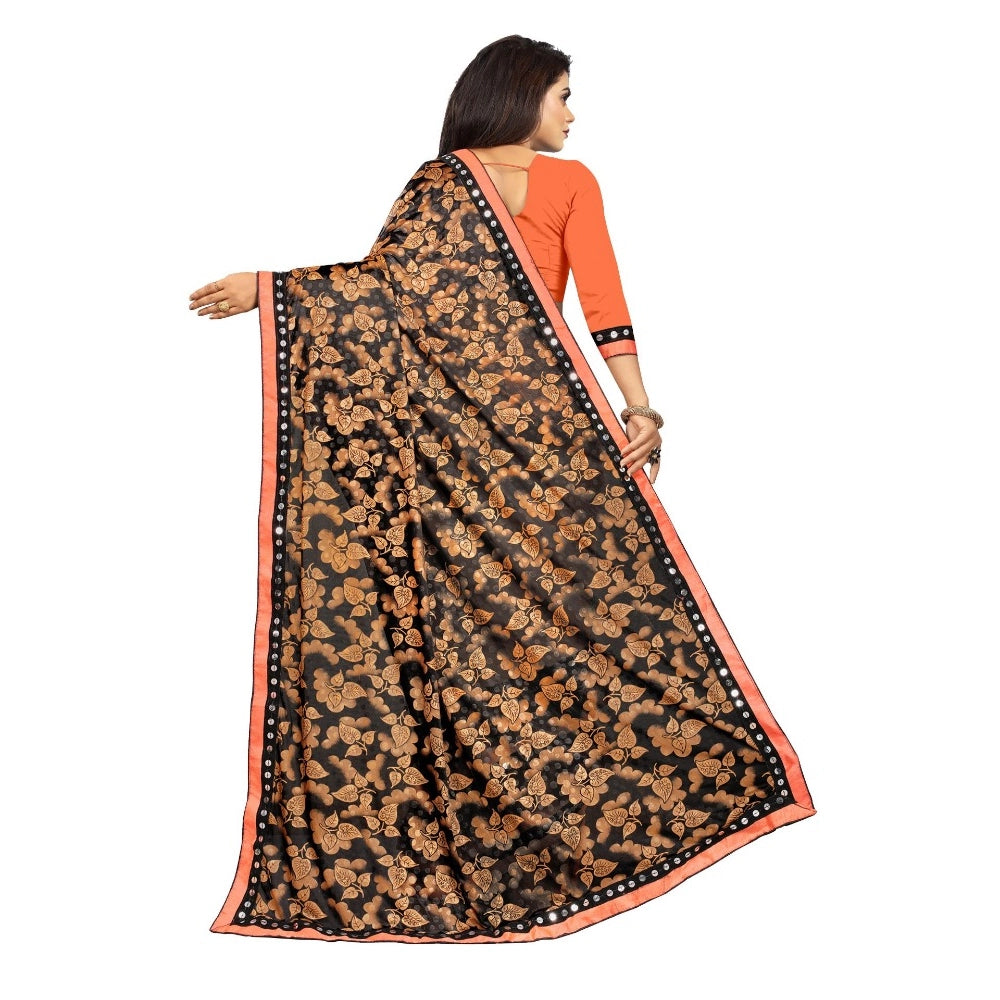 Generic Women's Lycra Blend Saree with Blouse (Orange, 5-6 Mtrs)