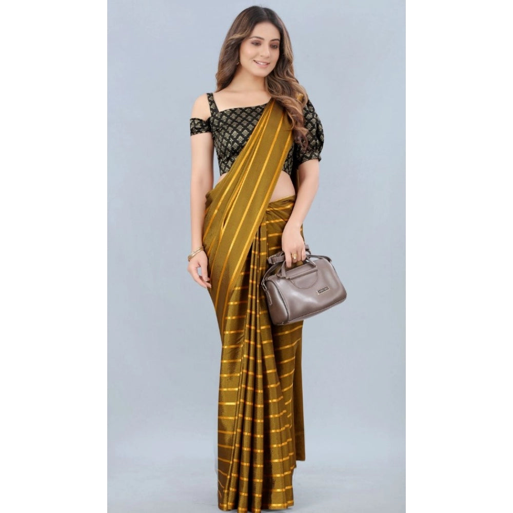 Generic Women's Satin Silk Saree with Blouse (Mustard, 5-6 Mtrs)