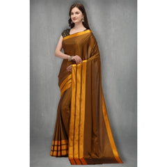 Generic Women's Satin Silk Saree with Blouse (Mustard, 5-6 Mtrs)