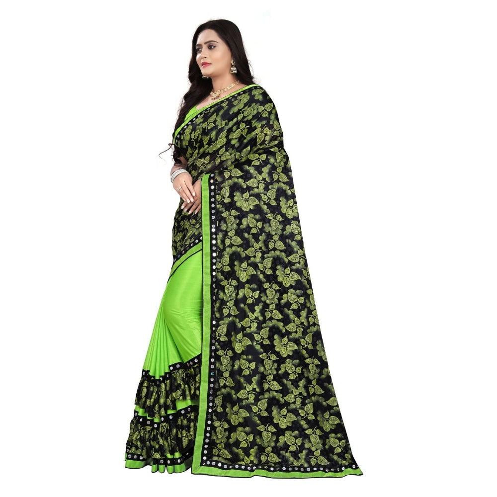 Generic Women's Lycra Blend Saree with Blouse (Pista, 5-6 Mtrs)