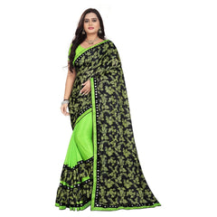 Generic Women's Lycra Blend Saree with Blouse (Pista, 5-6 Mtrs)