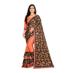 Generic Women's Lycra Blend Saree with Blouse (Orange, 5-6 Mtrs)