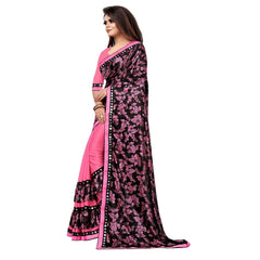 Generic Women's Lycra Blend Saree with Blouse (Pink, 5-6 Mtrs)