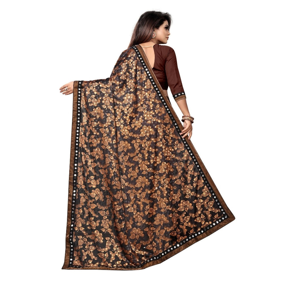 Generic Women's Lycra Blend Saree with Blouse (Coffee, 5-6 Mtrs)