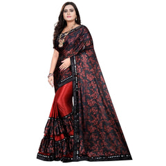 Generic Women's Lycra Blend Saree with Blouse (Red, 5-6 Mtrs)