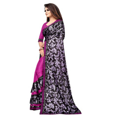 Generic Women's Lycra Blend Saree with Blouse (Purple, 5-6 Mtrs)