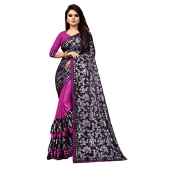 Generic Women's Lycra Blend Saree with Blouse (Purple, 5-6 Mtrs)