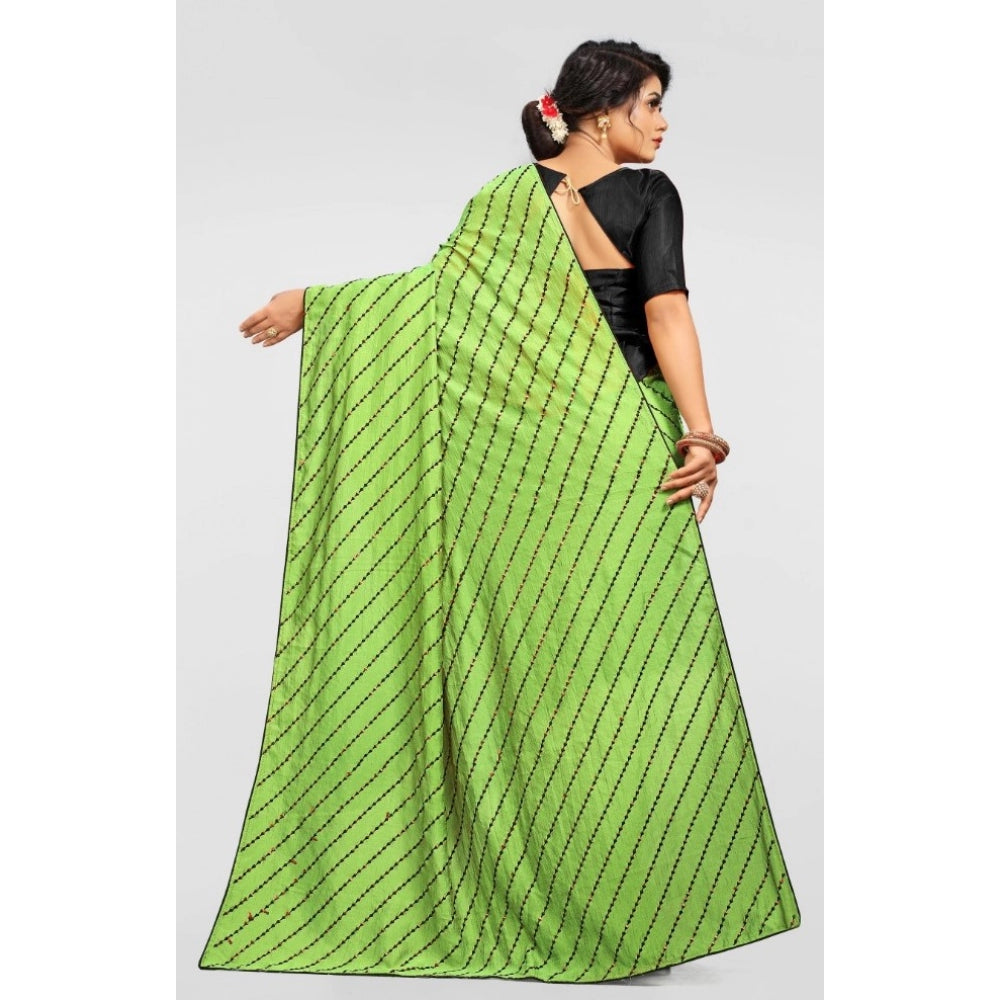 Generic Women's Vichitra Saree with Blouse (LightGreen, 5-6 Mtrs)