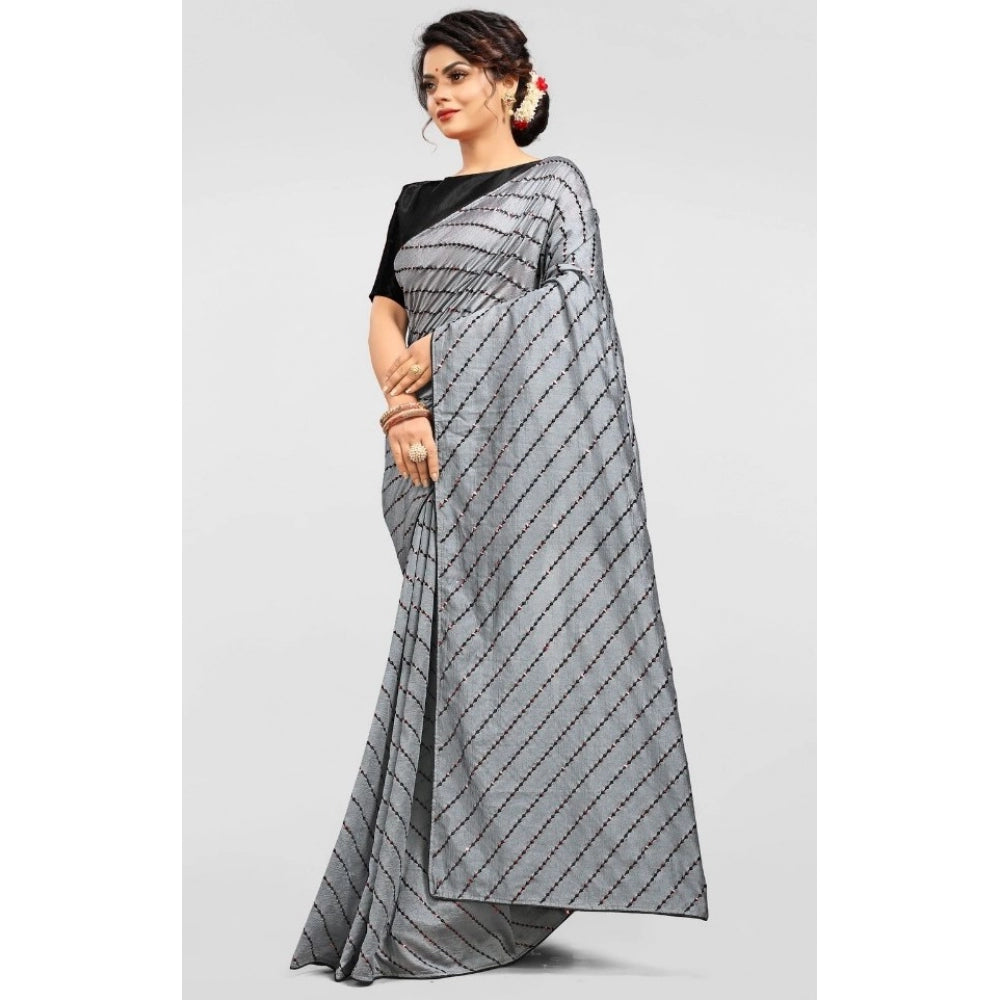 Generischer Vichitra-Sari mit Bluse für Damen (Grau, 5–6 m)